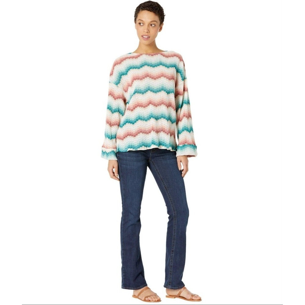 Show Me Your Mumu Sweater Womens Small Pink Teal Chevron‎ Zig Zag Knit Oversized